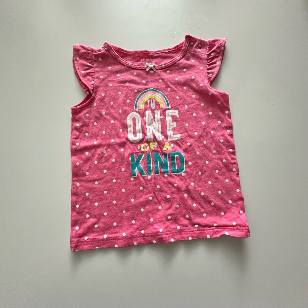 Carter's Pink and White Short Sleeve Tee with Rainbow Graphic 12M